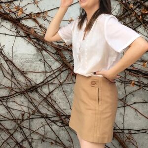 J.Crew Preppy Camel Wool Blend Fully Lined Mini Skirt Size 4 Made In Sri Lanka